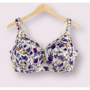 Cacique Lightly Lined Full Coverage Bra Multi Floral Print Smooth Cup Size 48DD